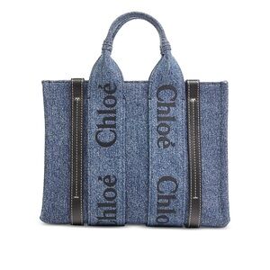 Chloe woody denim small crossbody tote